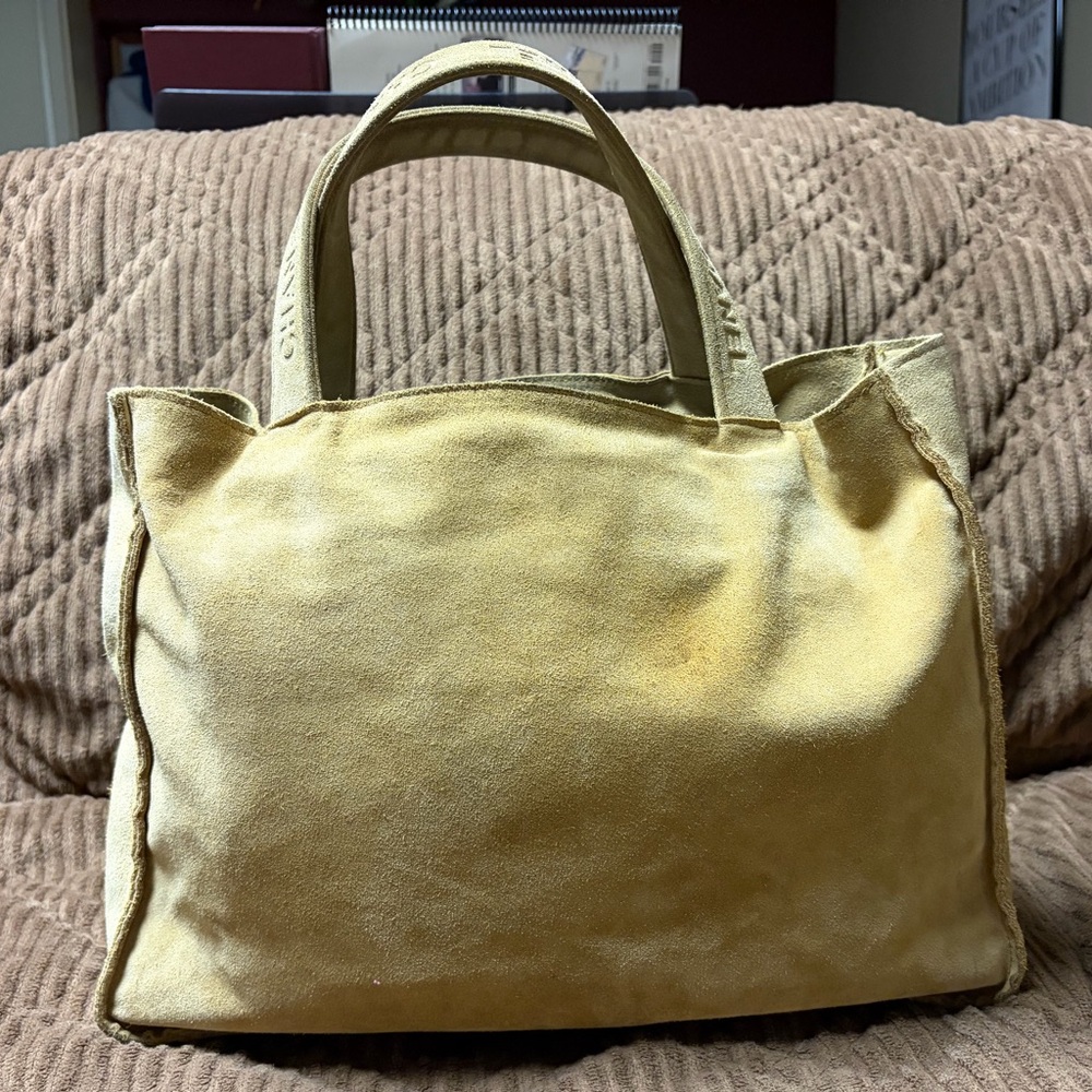 Chanel Vintage Tan Suede Tote Bag W/ Serial No. Card